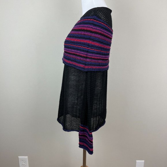 MFH Knits Sweater Womens Medium Black 100% Baby‎ Alpaca Multicolor Open Knit Top - Picture 7 of 13